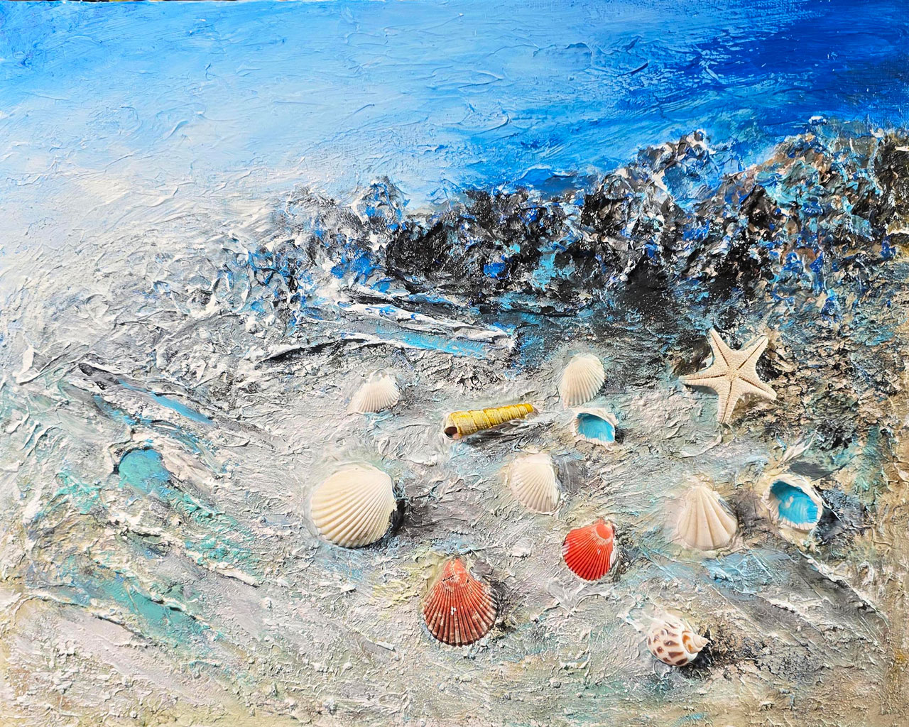 24 Ocean Mixed Media collage Acrylic 16x20 in Canvas