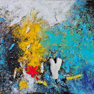 34 Deep Ocean Mixed Media Collage 16x20 in Canvas