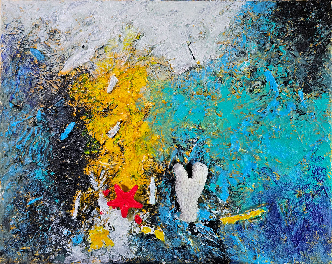 34 Deep Ocean Mixed Media Collage 16x20 in Canvas