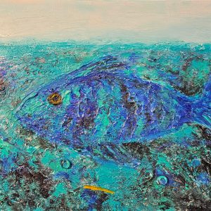 37 Blue Fish mixed media canvas