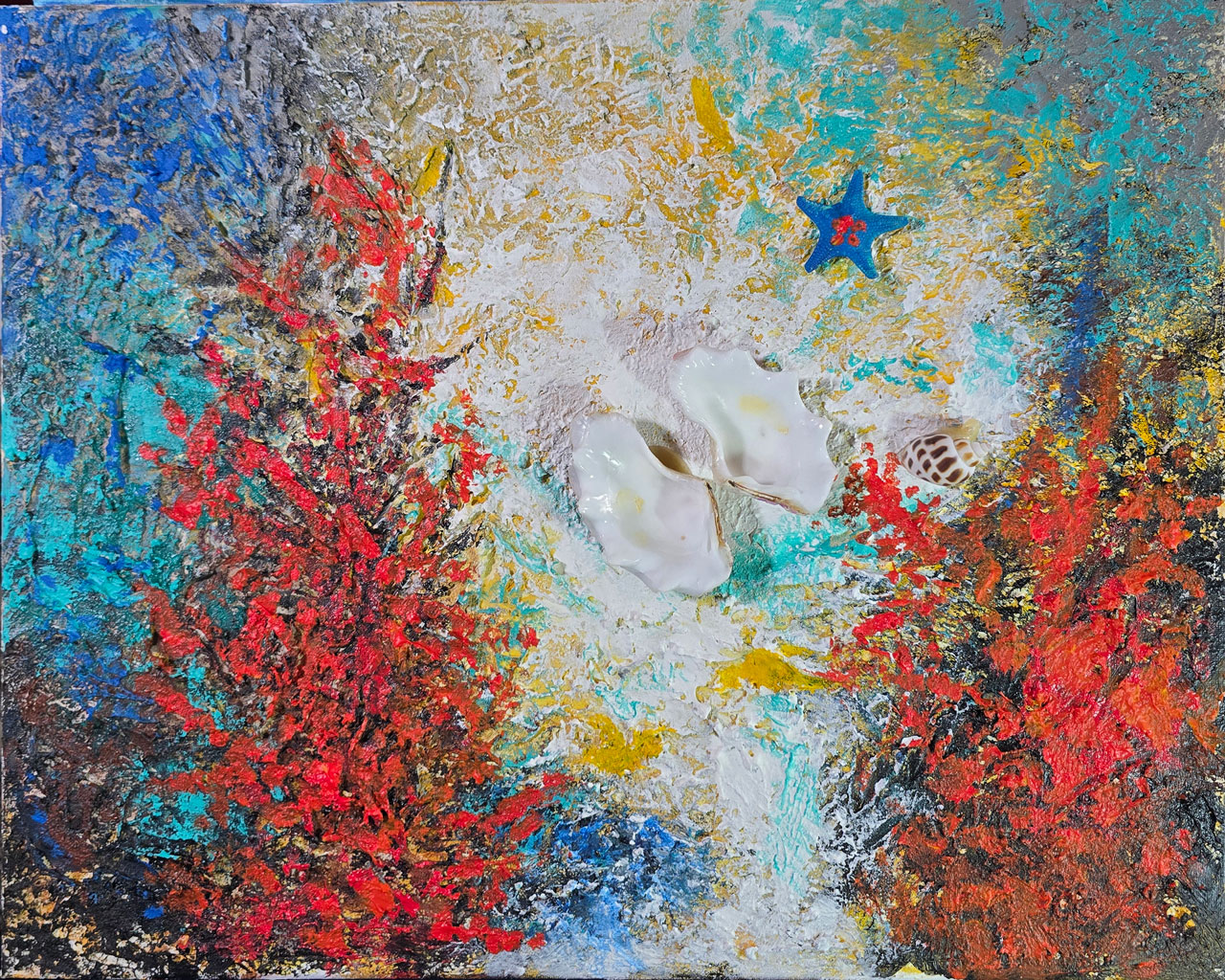 40 Deep Ocean Mixed Media Collage on canvas