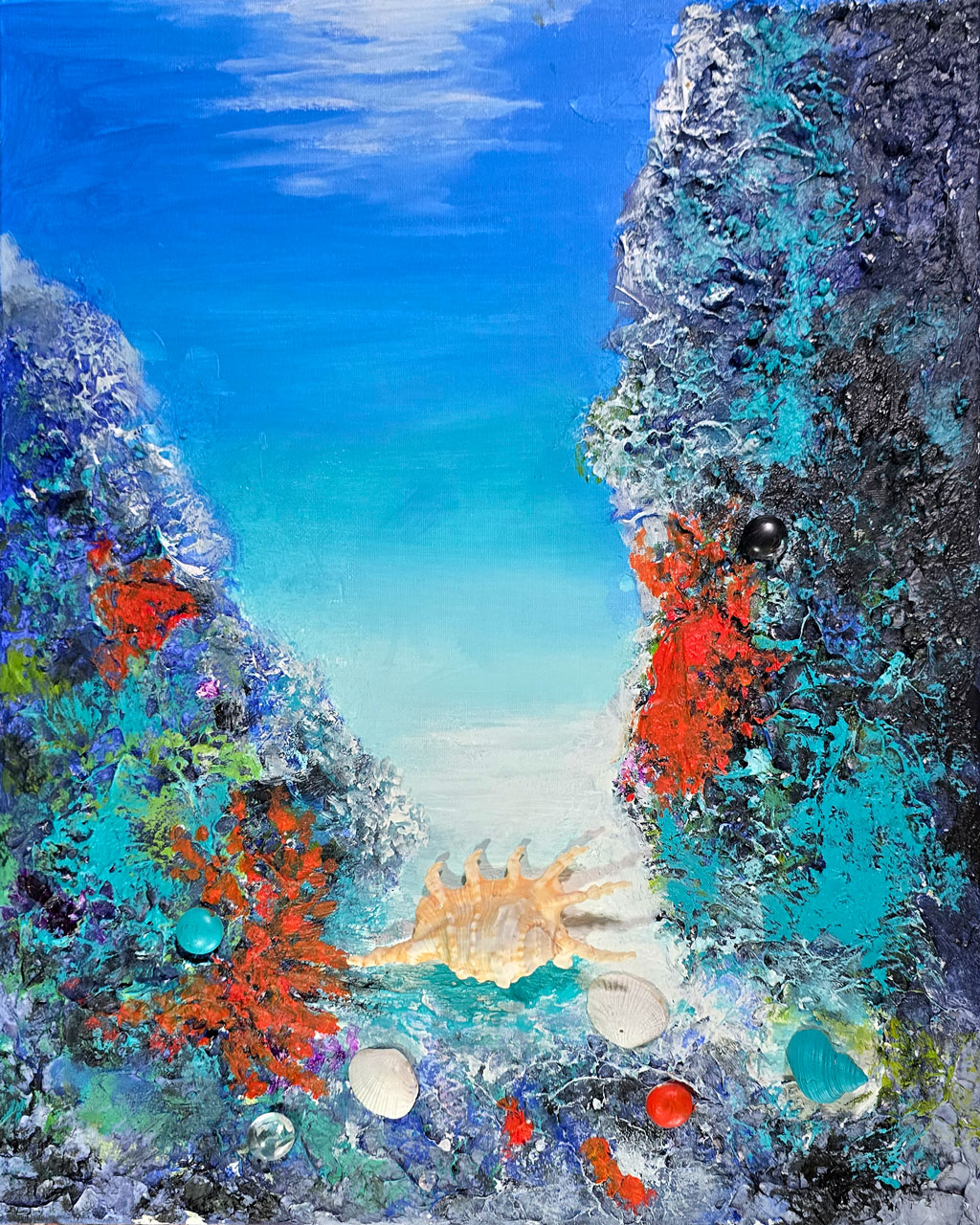 41 Deep Ocean Mixed Media Collage on Canvas