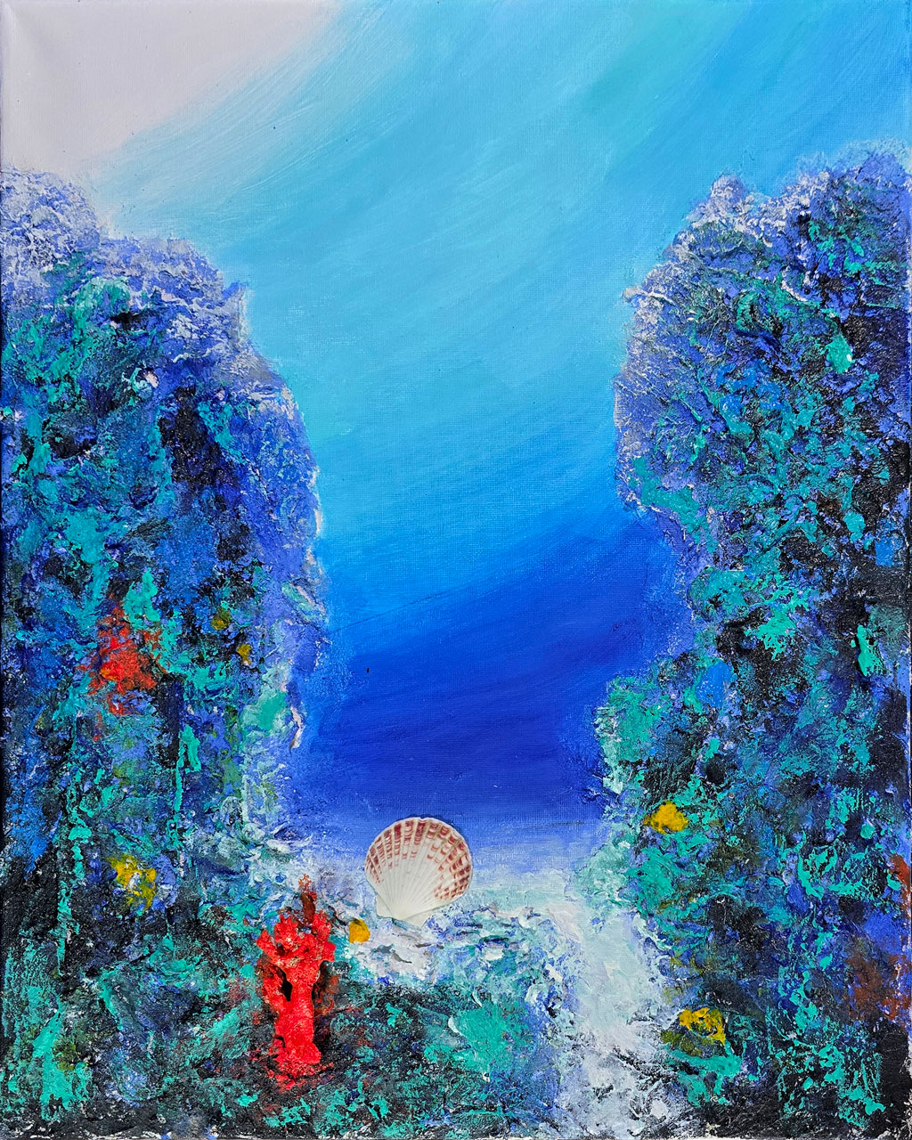 42 Deep Ocean Mixed Media Collage on Canvas