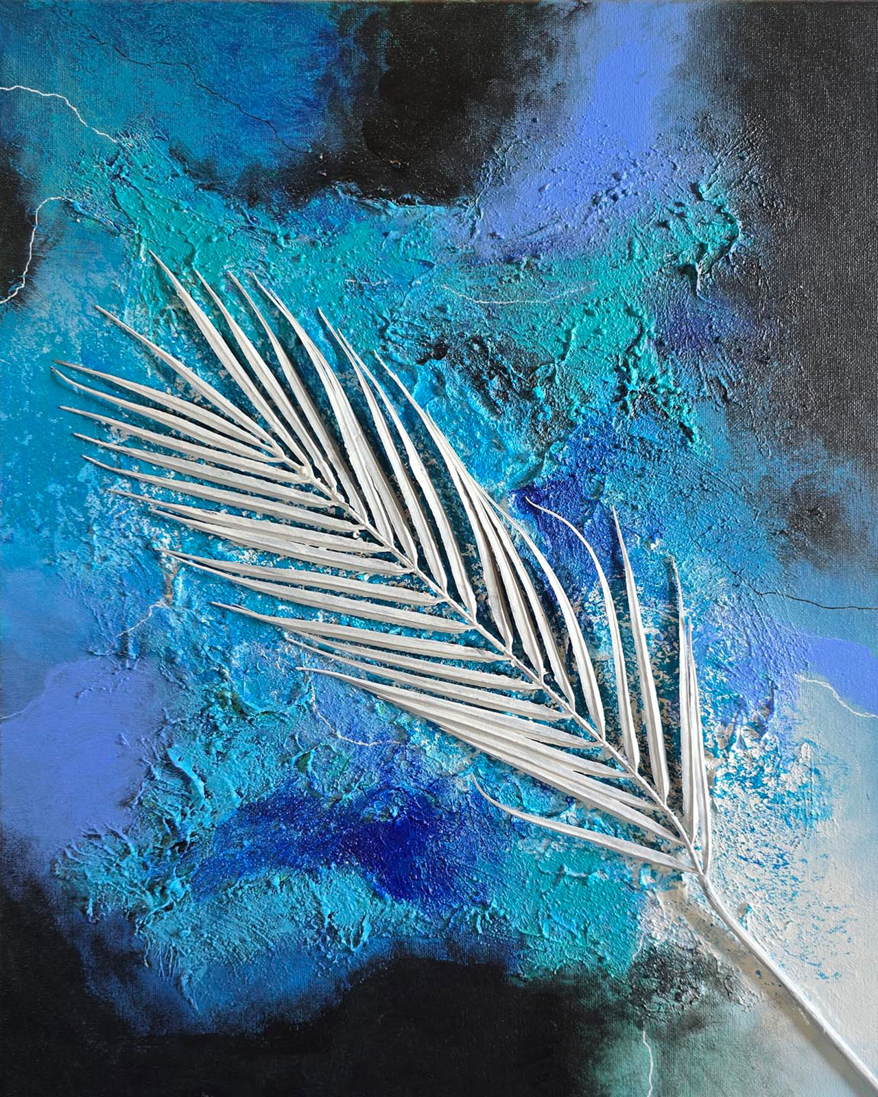 50 Mixed media collage acrylic with palm