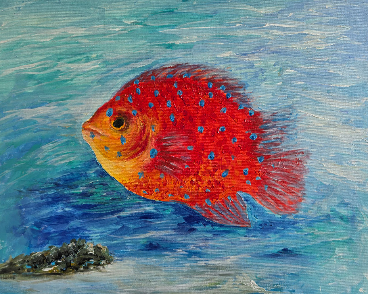 51 Red fish acrylic painting