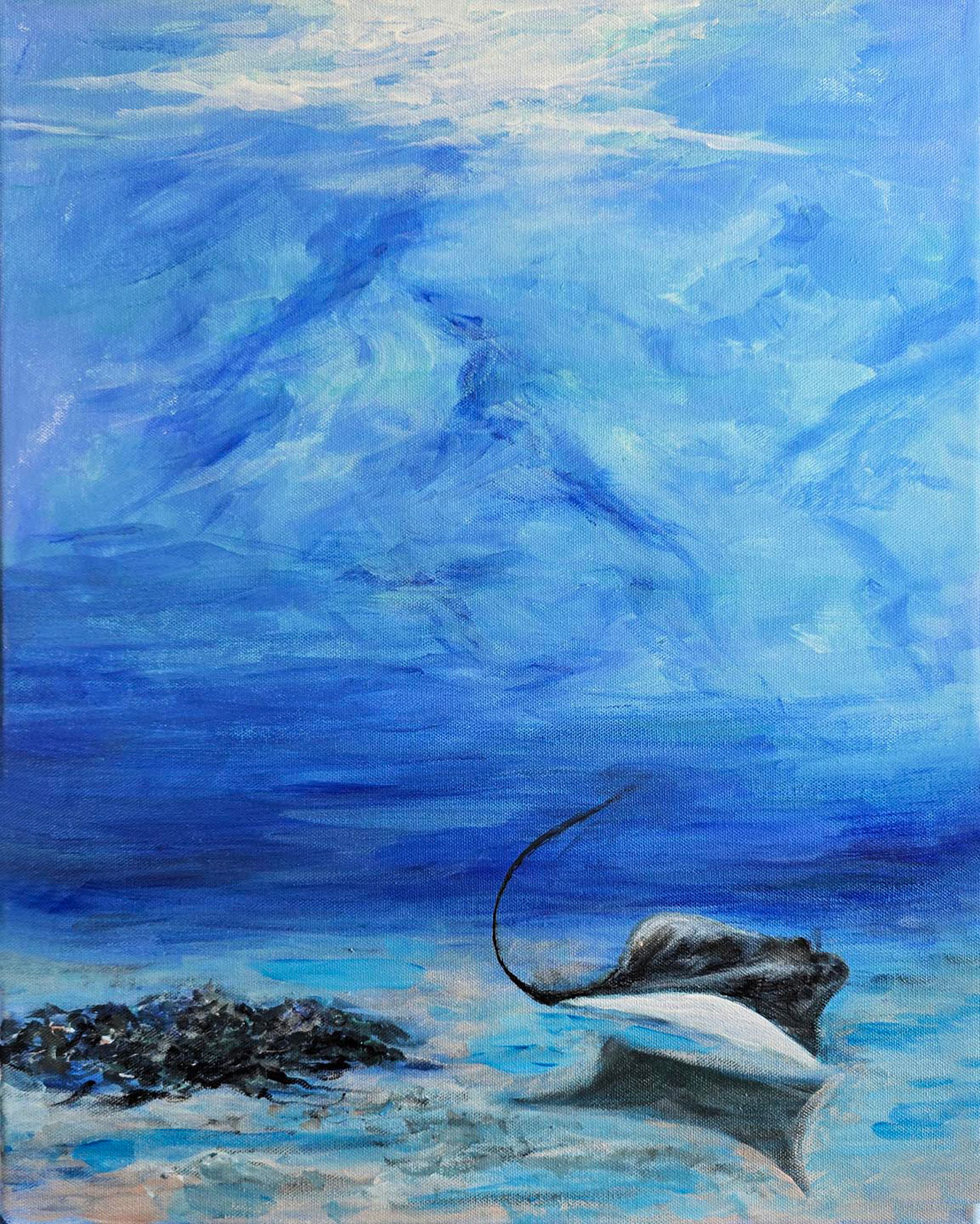 53 Manta ray on the blue ocean painting acrylic on canvas