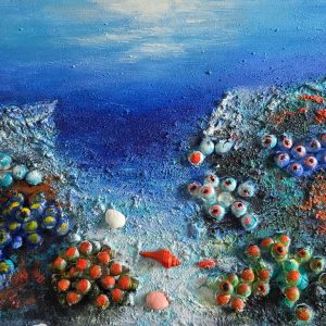 55 Colorful mixed media collage shells on canvas